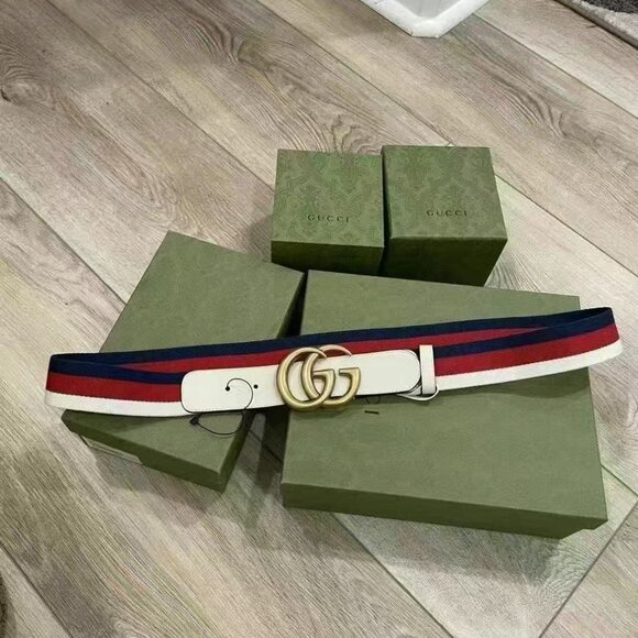 NWOT Authentic Gucci Red/White/Blue Canvas Web Double G Belt Size 105 - Picture 1 of 4